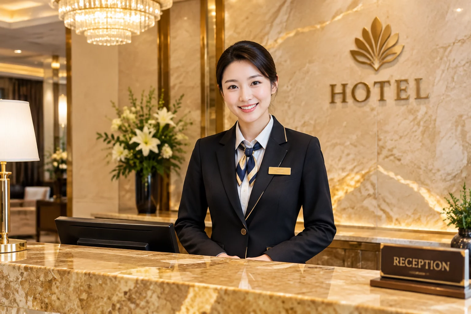 Hotel concierge assisting guest politely